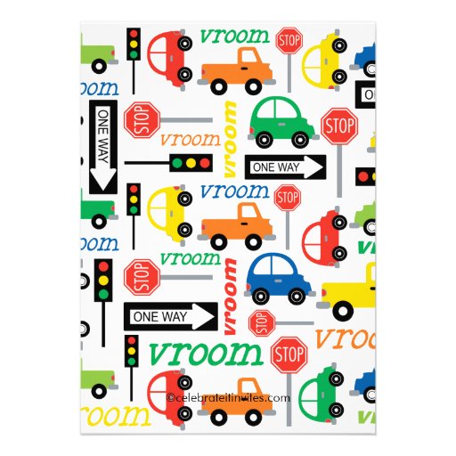 Cute Trucks & Cars Birthday Party Invitation