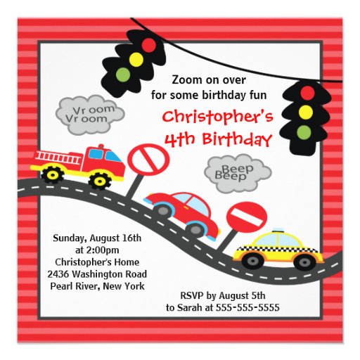 Cute Trucks & Cars Birthday Party Invitation