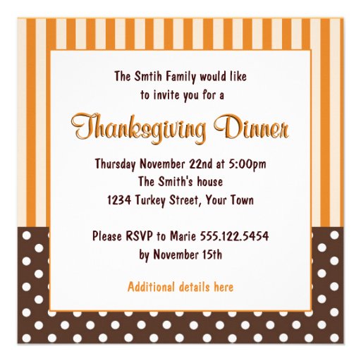 Cute Turkey Thanksgiving Feast Dinner Invitations