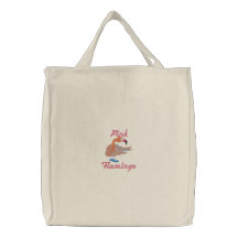 Cute Turning Head Flamingo Pink Flamingo Text Embroidered Tote Bag