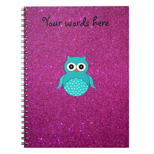 Cute turquoise owl pink glitter spiral notebook Zazzle