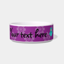 Cute turquoise owl purple flowers cat bowl
