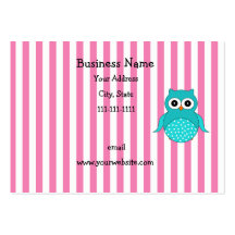 Cute turquoise owl stripes business card template