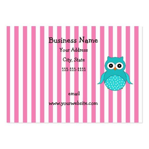 Cute turquoise owl stripes business card template (front side)