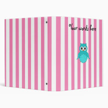 Cute turquoise owls pink white stripes binders