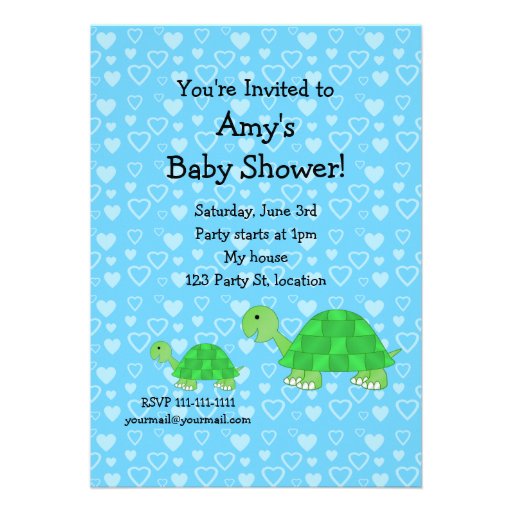 Cute turtle baby shower custom invitations