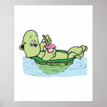 cute turtle drinking milkshake print