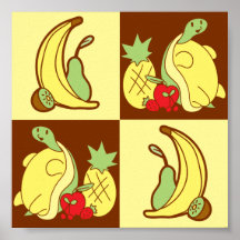 Cute Turtle Fruit Pattern Posters