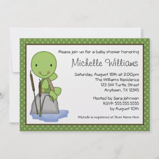 Cute Turtle Green Polka Dot Baby Shower Personalized Invitations