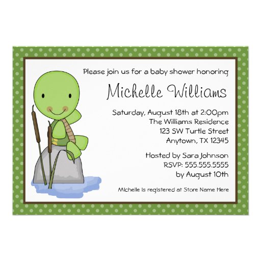 Cute Turtle Green Polka Dot Baby Shower Personalized Invitations