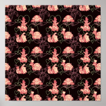 Cute Turtles Black and Pink Pattern Print