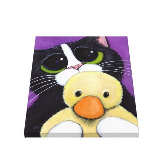 Cute Tuxedo Cat and Toy Duck 12x16 Wrapped Canvas zazzle_wrappedcanvas