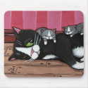 Cute Tuxedo Cat Babysitting Kittens Mousepad mousepad