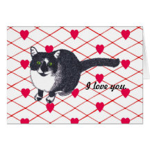 Cute Tuxedo Cat, I love you Card