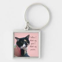 Cute Tuxedo Cat Think of Peace Keychains