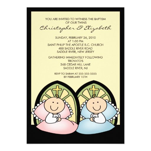 Cute Twin Boy & Girl Baptism Christening Inviation Custom Invitations