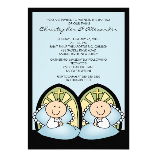Cute Twin Boys Baptism Christening Inviation Personalized Announcement