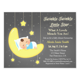 Cute Twinkle Twinkle Little Star Baby Shower 4.25x5.5 Paper Invitation Card