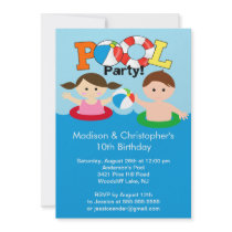CUTE Twins Pool Party Birthday Invitation Girl Boy