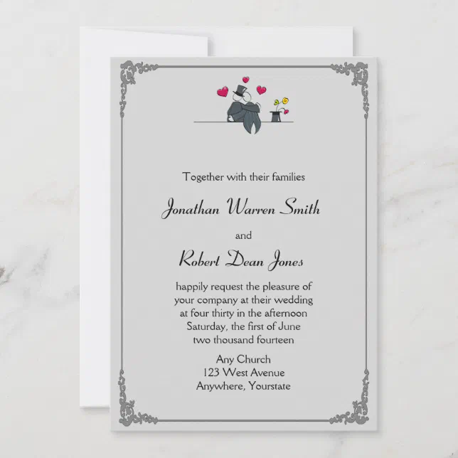 Cute Two Grooms Cartoon Gay Wedding Invitation Zazzle