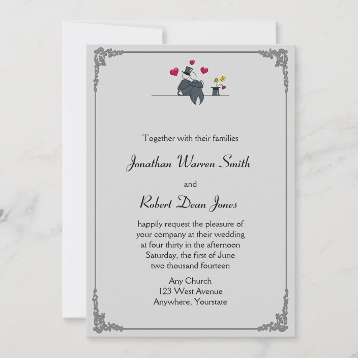 Cute Two Grooms Cartoon Gay Wedding Invitation Zazzle