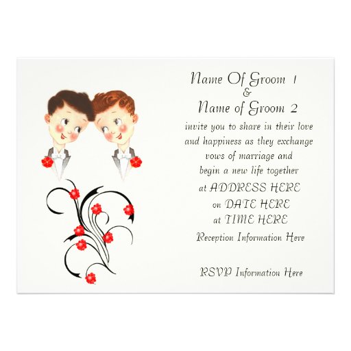 Cute Two Grooms Gay Wedding Invitation