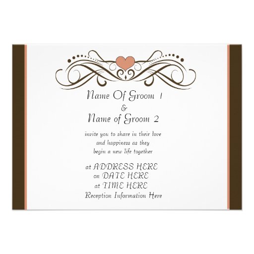 Cute Two Grooms Gay Wedding Invitation Brown Pink