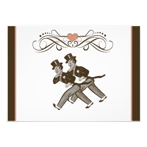 Cute Two Grooms Gay Wedding Invitation Brown Pink