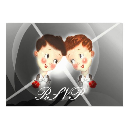 Cute Two Grooms RSVP Reply Card Black Red Personalized Announcements
