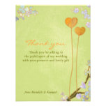 Cute Two Hearts Floral Wedding Thank You Flat Card Custom Invitation