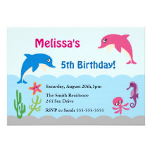 Cute Under the Sea Dolphin Birthday Party Invite