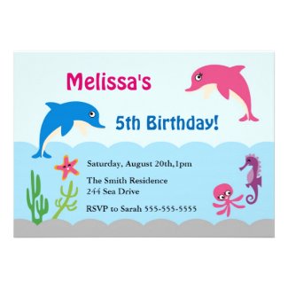 Dolphin Birthday Party Supplies on Personalzied Dolphin Birthday Invitations For Girls   The Beach Bum