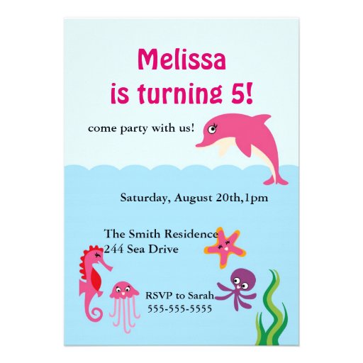 Cute Under the Sea Dolphin Birthday Party Invite