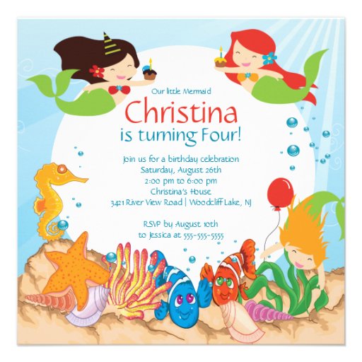 Cute Under The Sea Mermaid Birthday Invitation (front side)