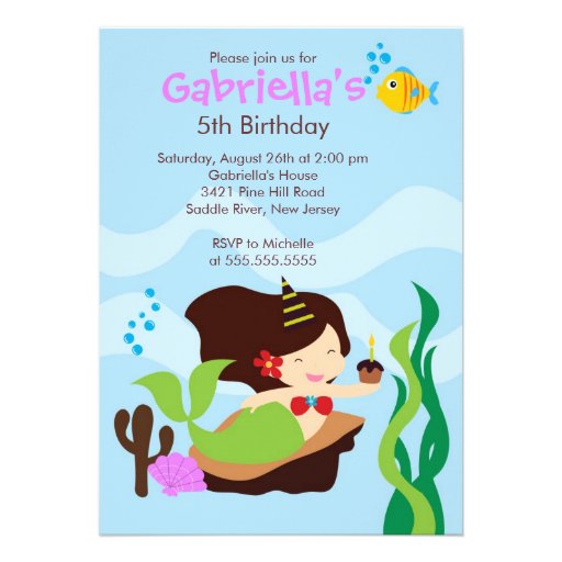 Cute Under the Sea Mermaid Birthday Party Custom Invitations (front side)