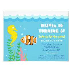 Cute Under the Sea theme Aquarium Birthday Party 4.25" X 5.5" Invitation Card