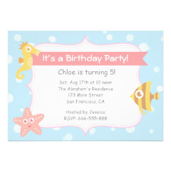 Cute Underwater Animals Birthday Party Custom Announcement
