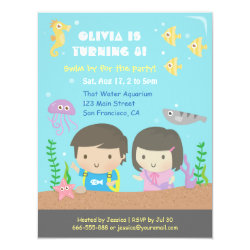 Cute Underwater Aquarium Kids Birthday Party 4.25" X 5.5" Invitation Card