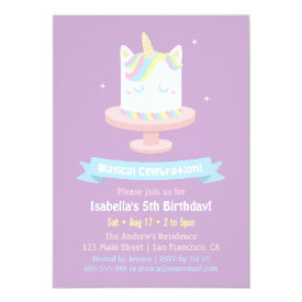 Cute Unicorn Cake Girls Birthday Party Invitations