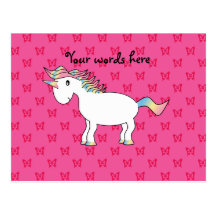 Cute unicorn pink butterflies postcard