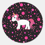 Cute unicorn pink polka dots round sticker
