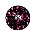 Cute unicorn pink polka dots round wall clock
