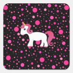 Cute unicorn pink polka dots square stickers