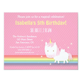 Cute Unicorn Rainbow Pink Girls Birthday Party Invitations