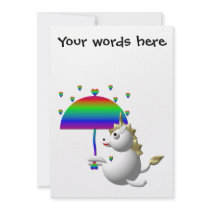 Cute unicorn with an umbrella personalized invitations