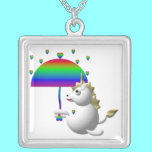 Cute unicorn with an umbrella necklaces