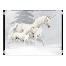 Cute Unicorns In Snow 1 Post Cards