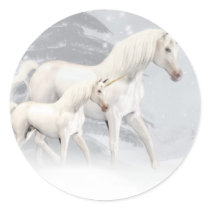 Cute Unicorns In Snow 1 Round Sticker