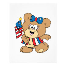 cute USA patriotic girl teddy bear design Personalized Announcements