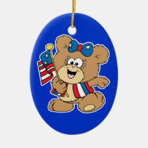 cute USA patriotic girl teddy bear design Christmas Ornaments